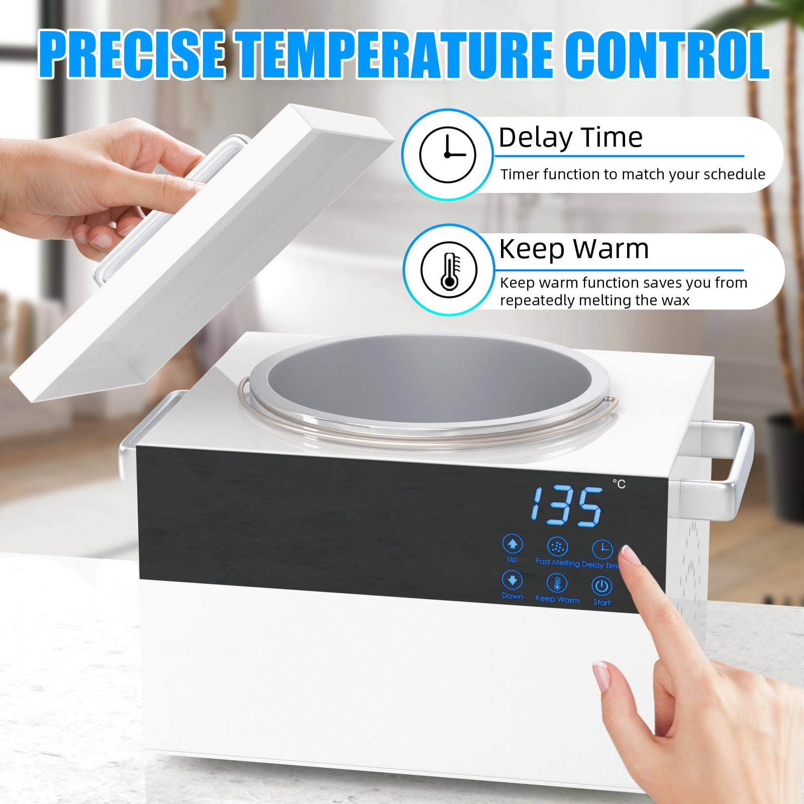 Professional Wax Warmer for Hair Removal - 5.5Lbs Adjustable Temperature Wax Pot with Touch Control Display, Salon & Home Use Waxing Machine for Legs, Face, Bikini & Body (White) - Perfect for Beauty Salons, Spas & DIY Hair Removal at Home