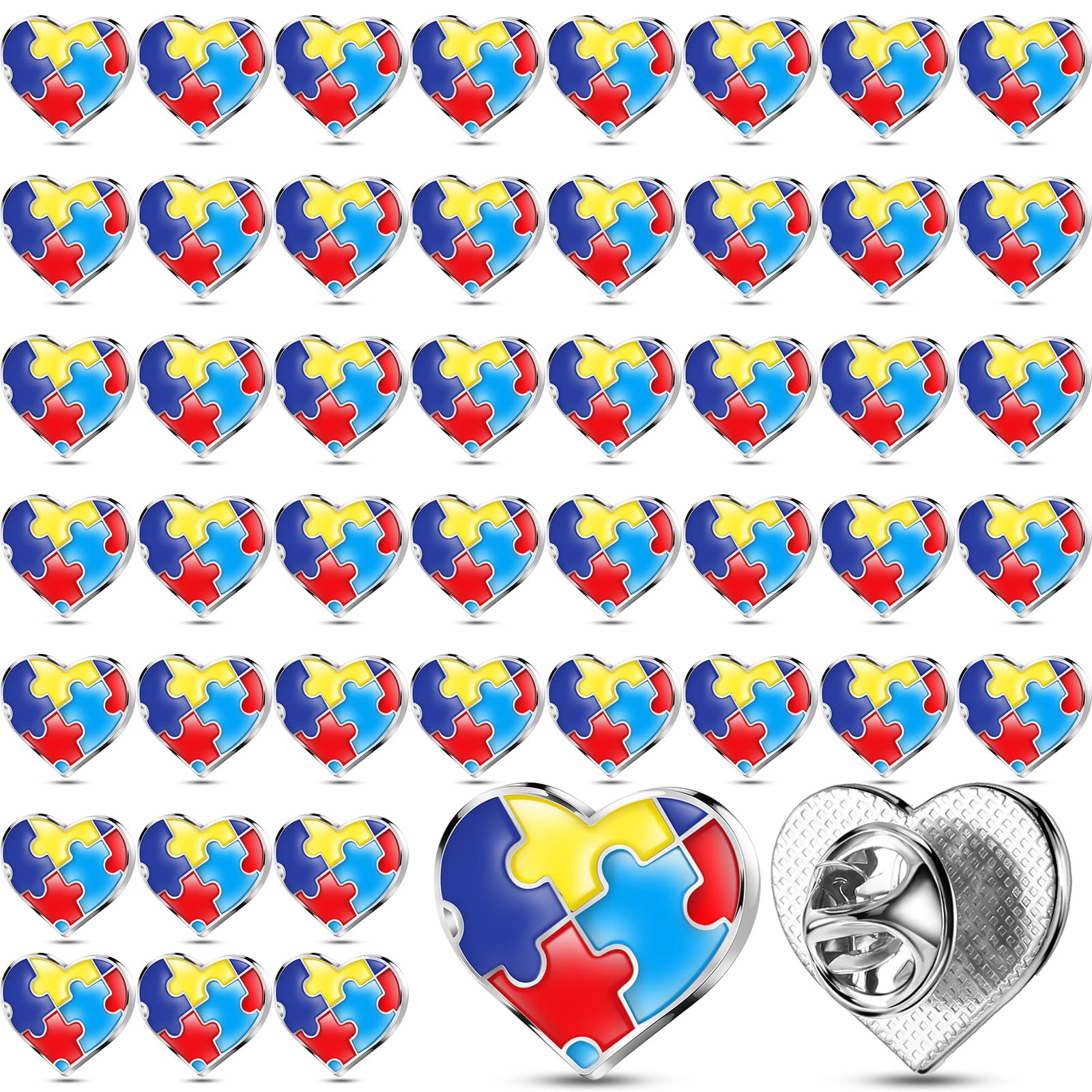 Yilloog 100 Pcs Autism Awareness Lapel Pins Bulk - Enamel Autism Acceptance Pins for Clothing, Shirts & Jackets - Inspiring Support Symbol Brooch Accessories (Heart Style) - Perfect for Fundraisers, Awareness Events & Daily Wear