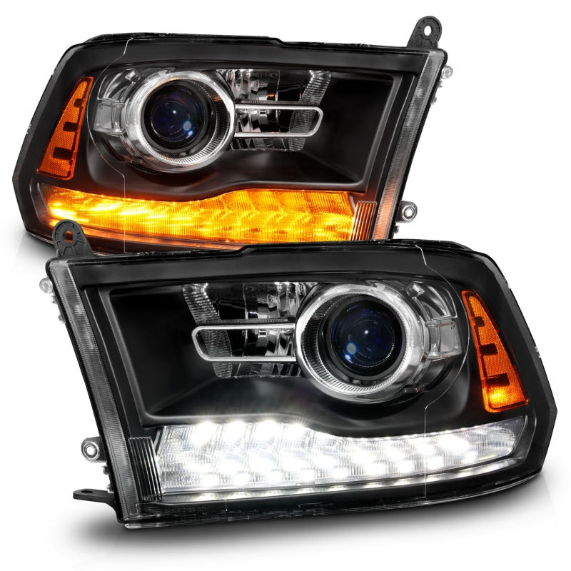 ANZO Sequential LED Plank Style Headlights Switchback (Matte Black) for Dodge Ram 2009-2018 (1500, 2500, 3500) - Upgrade Your Truck Lighting for Night Driving & Off-Road Adventures