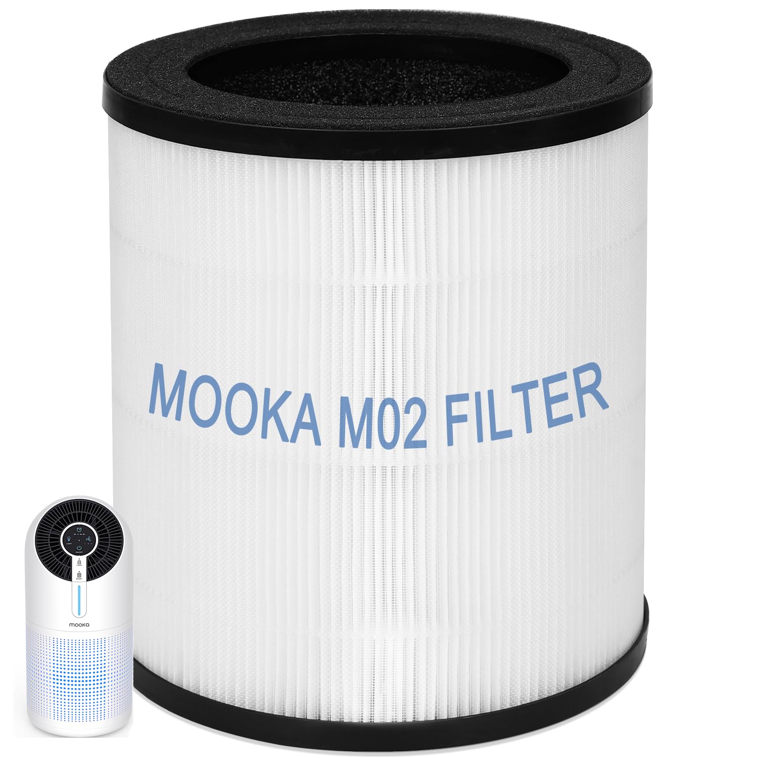 MOOKA Official Certified H13 True HEPA Air Filter Replacement for M02 Air Purifier - 3-Stage Filtration System Captures Dust, Pollen, Smoke, Odors & Pet Dander (1 Pack) - Perfect for Allergy Relief, Home & Office Air Purification