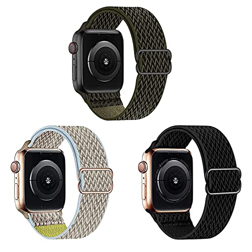 **SIAWASE 3-Pack Stretchy Solo Loop Bands for Apple Watch 38mm 40mm 41mm 42mm 44mm 45mm - Adjustable Nylon Braided Sport Elastic Strap Compatible with iWatch Series 7/SE/6/5/4/3/2/1 - Perfect for Workouts, Running & Everyday Wear**