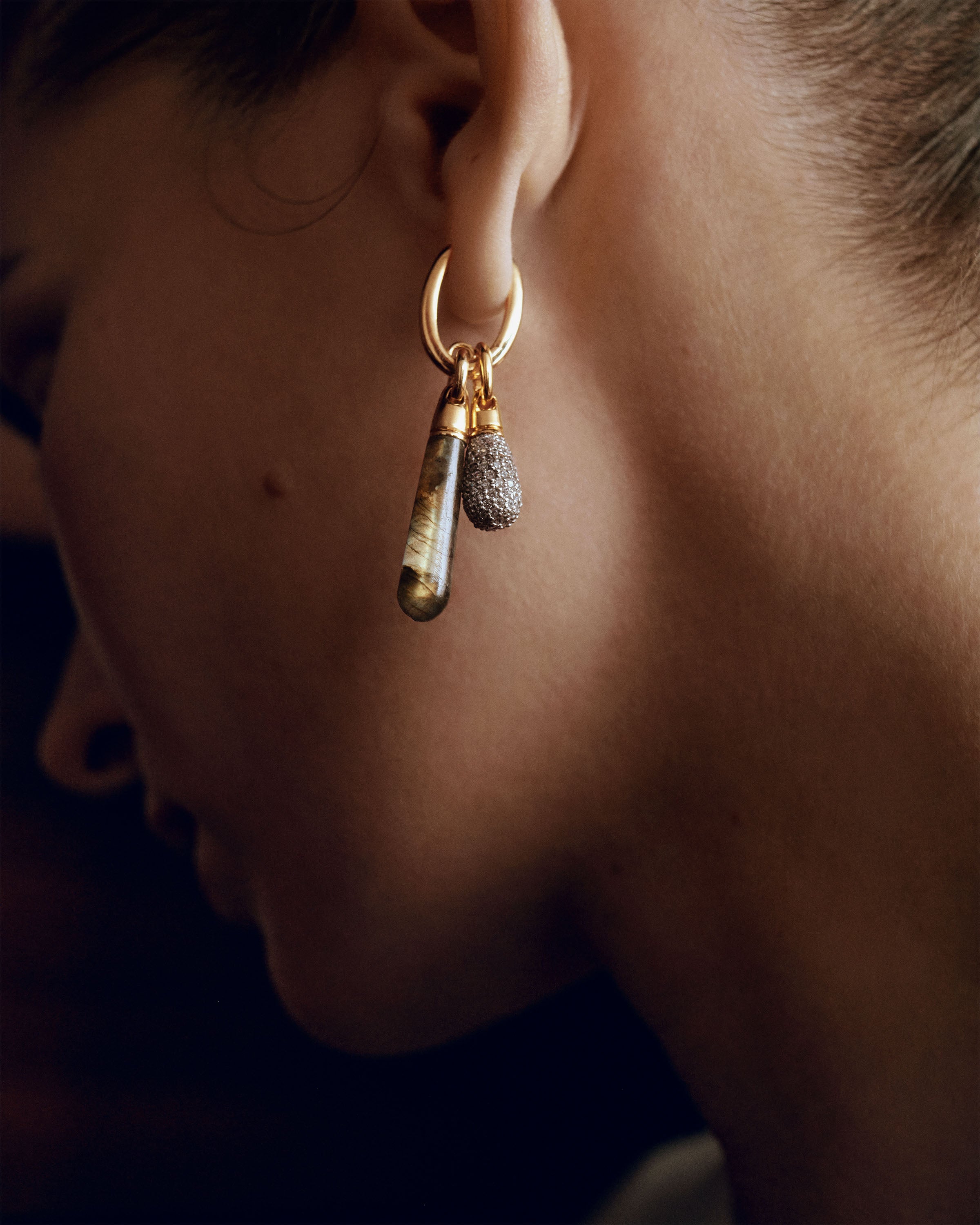 GRID 360 Labradorite Large Jupiter Single Hoop Earrings - Elegant Gemstone Jewelry for Women | Perfect for Parties, Weddings & Special Occasions