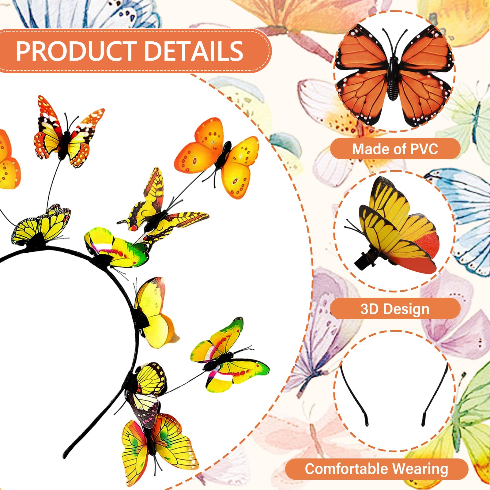 Monarch Butterfly Fascinators Headband & Hair Clips for Women & Girls - Elegant Butterfly Hair Accessories for Halloween, Cosplay, Tea Parties & Bridal Showers - Yellow Costume Crown Hat Headpiece