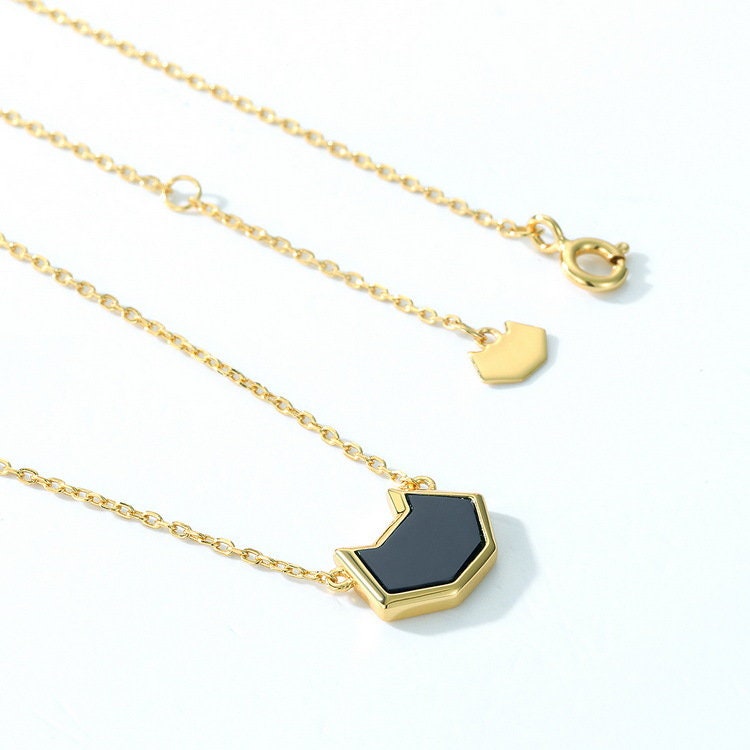 Natural Black Onyx Cat Pendant Necklace in 14K/18K Yellow Gold - Vintage Unique Personalized Owl Charm Jewelry Gift for Daughter - Perfect for Birthdays, Anniversaries & Special Occasions