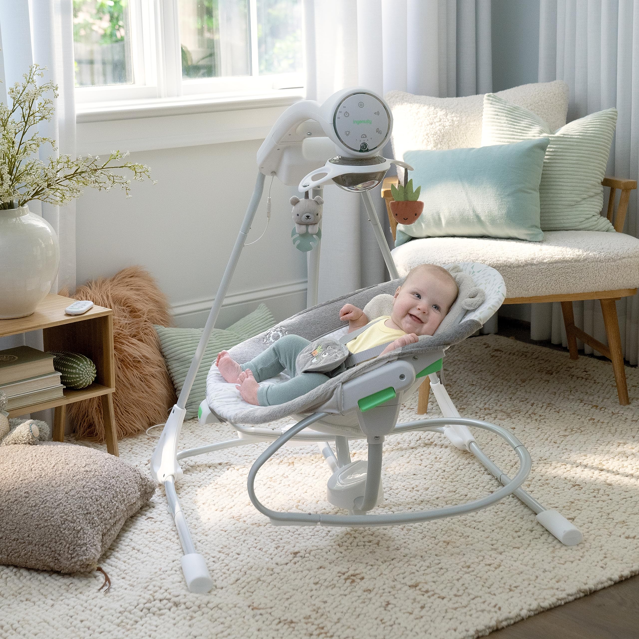 Ingenuity InLighten Soothing Swing & Rocker - Vibrating Baby Seat with Soothing Sounds & Lights for Newborns & Infants - Perfect for Nursery, Bedroom & Playtime (Nate)