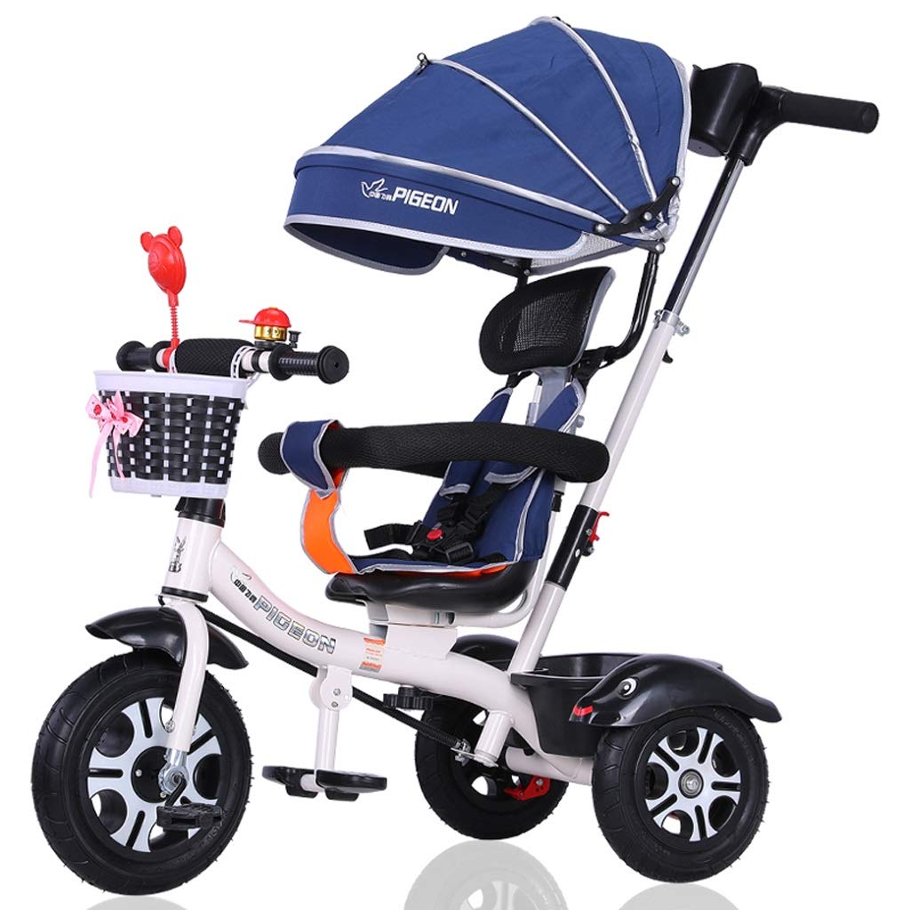 Moolo 4-in-1 Kids Tricycle for 1-6 Year Olds - Adjustable Folding Trike with Canopy & Reversible Pedals - Blue Toddler Bike for Indoor & Outdoor Play, Park Rides, and Backyard Fun