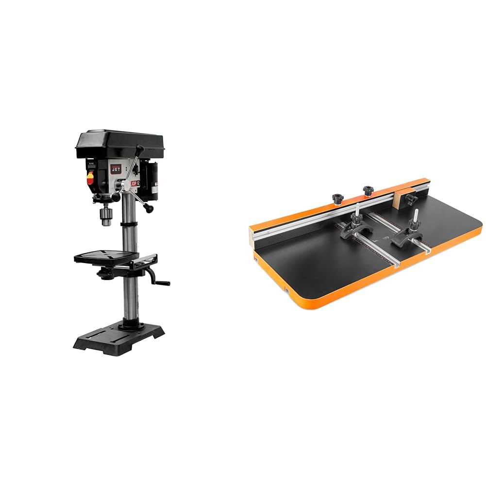JET 12-Inch Variable-Speed Benchtop Drill Press with WEN 24x12 Drill Press Table & Fence - Perfect for Woodworking, Metal Drilling & DIY Projects