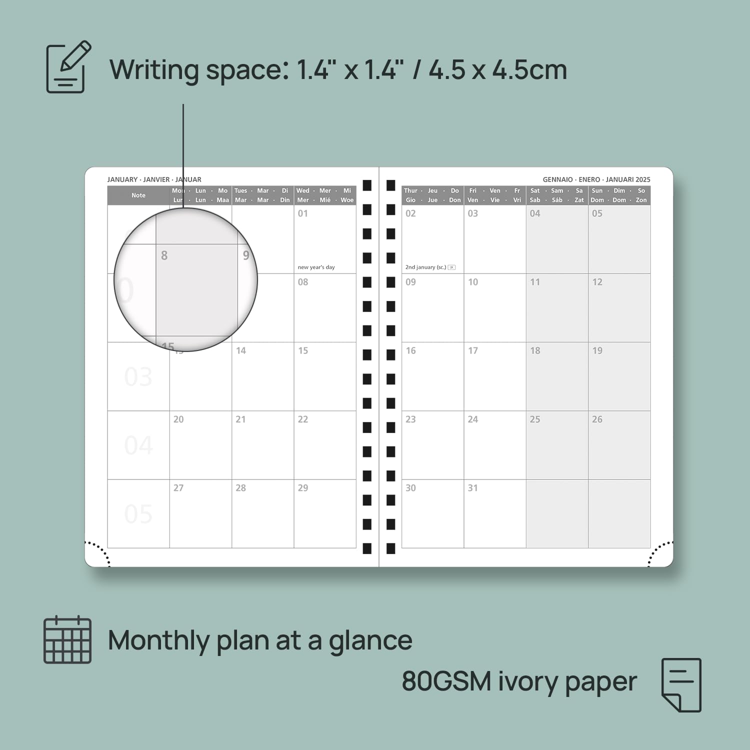 POPRUN 2025 Weekly Planner A5 Size (26.5x21.5 cm) - 17-Month Spiral Bound Diary from August 2024 to December 2025 - Vertical Appointment Book for Work, School & Personal Organization - Black Mid-Year Planner for Professionals & Students