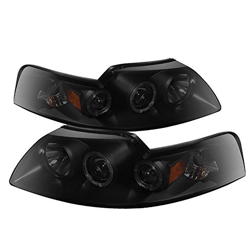 Ford Mustang 99-04 LED Halo Headlights - Black/Smoked Lens Replacement Aftermarket Headlamps for Improved Night Visibility | Perfect for Custom Car Upgrades & Night Driving