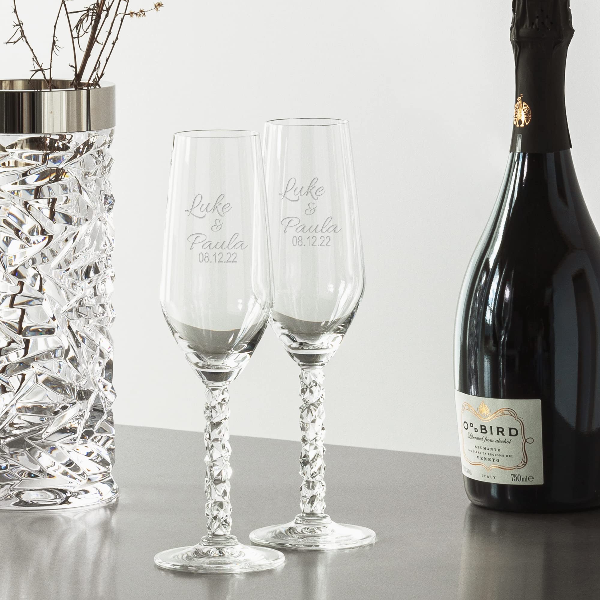 Orrefors Personalized Carat Wedding Champagne Flutes Set of 2 - Custom Engraved Crystal Toasting Glasses for Bride & Groom - Elegant Wedding Gift & Anniversary Present - Perfect for Romantic Toasts & Special Celebrations