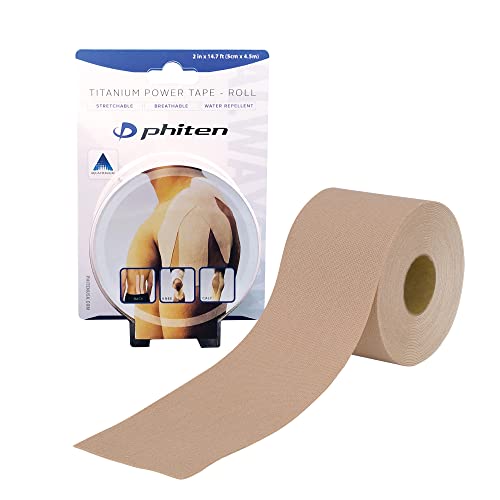 Phiten X30 Titanium Power Tape Roll - Water-Resistant Kinesiology Tape for Muscle, Knee, Shoulder & Joint Support - Professional Sports Therapeutic Athletic Kinesio Tape - Beige, 2” x 14.7’ - Ideal for Pain Relief, Injury Recovery & Sports Performance Enhancement