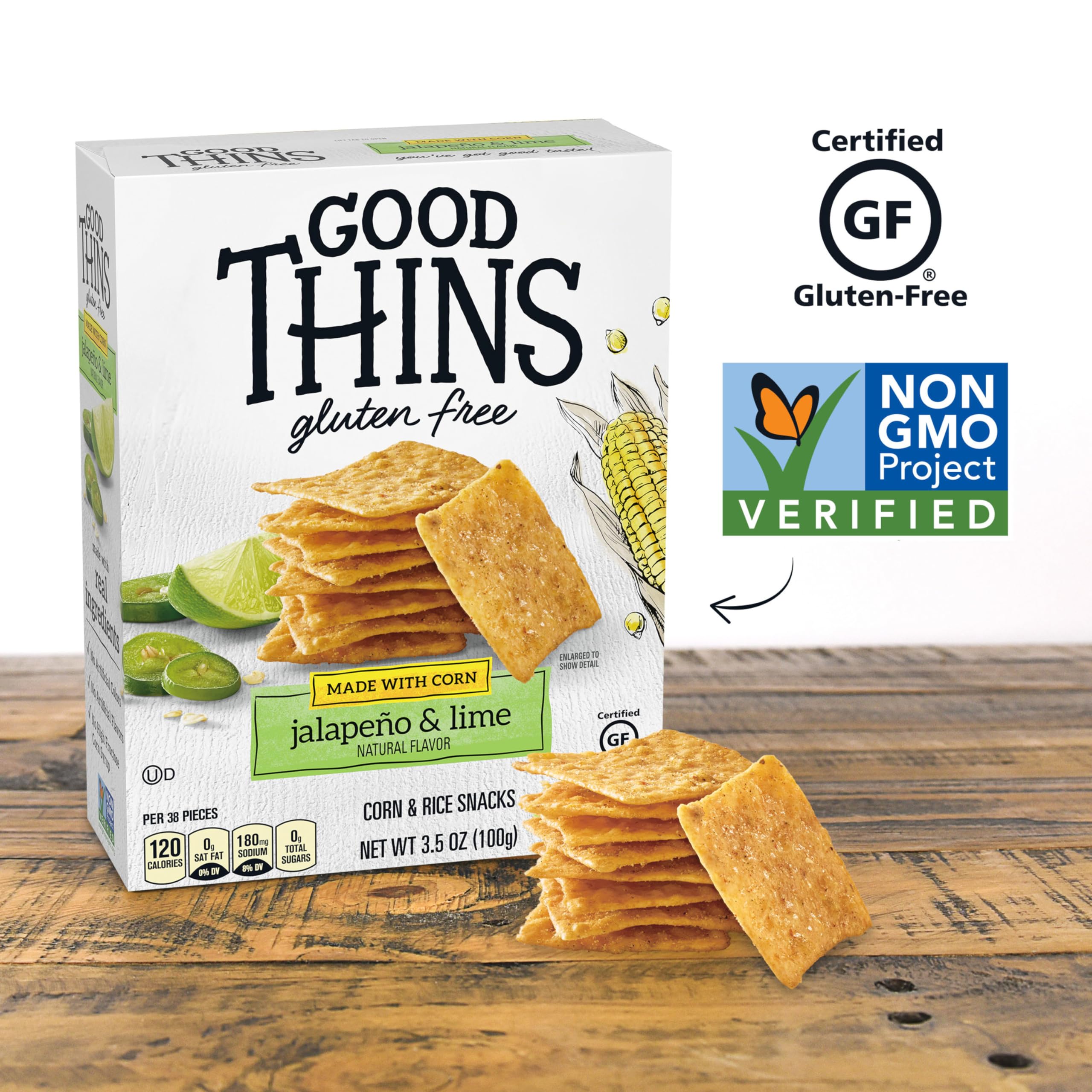 Gluten Free Jalapeño & Lime Corn & Rice Snacks - Bulk Pack of 6 (3.5 oz Boxes) | Healthy Crackers for Parties, School Lunches & On-the-Go Snacking