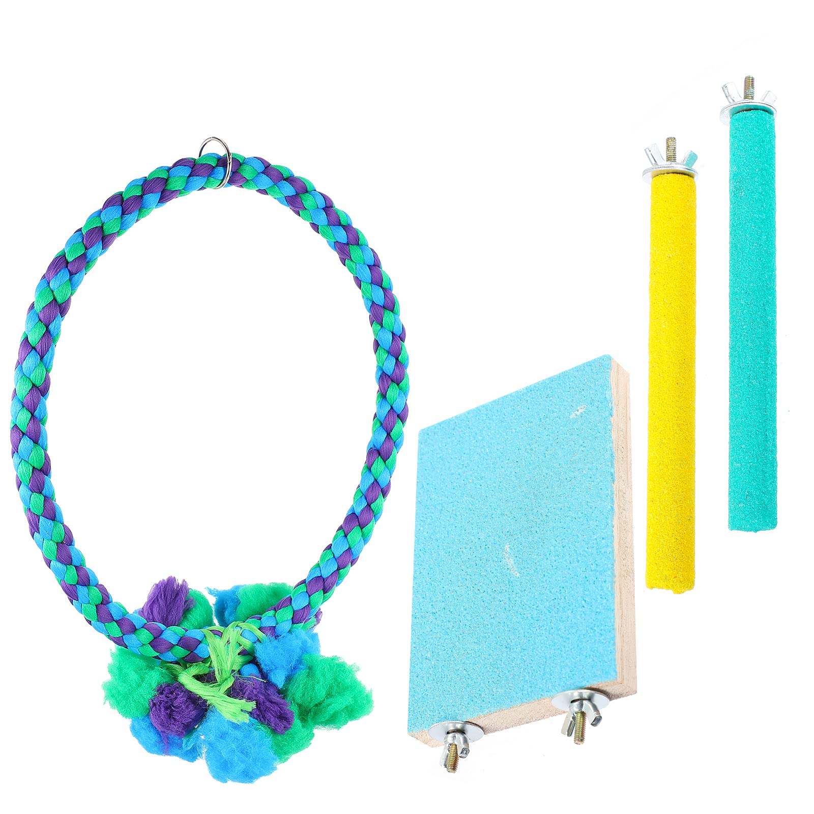 Parrot Swing Toy - Springboard Hanging Perch with Cotton Rope for Parakeets & Cockatiels - Bird Claw Grinding & Plaything for Cage Enrichment - Perfect for Exercise & Entertainment