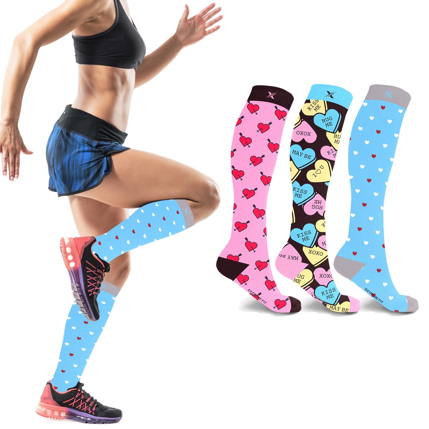 Extreme Fit Compression Socks Knee High - Best for Running, Sports & Pregnancy Relief - 3 Pairs Set - Perfect for Marathon Training, Post-Workout Recovery & Maternity Support