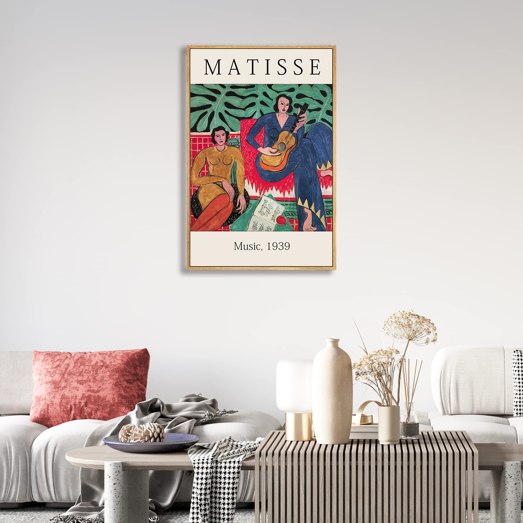 Matisse Framed Wall Art - Mid Century Modern Canvas Painting 16x24 Inches - Minimalist Aesthetic Decor for Living Room, Bedroom & Office - Henri Matisse Gallery Prints with Natural Wood Frame