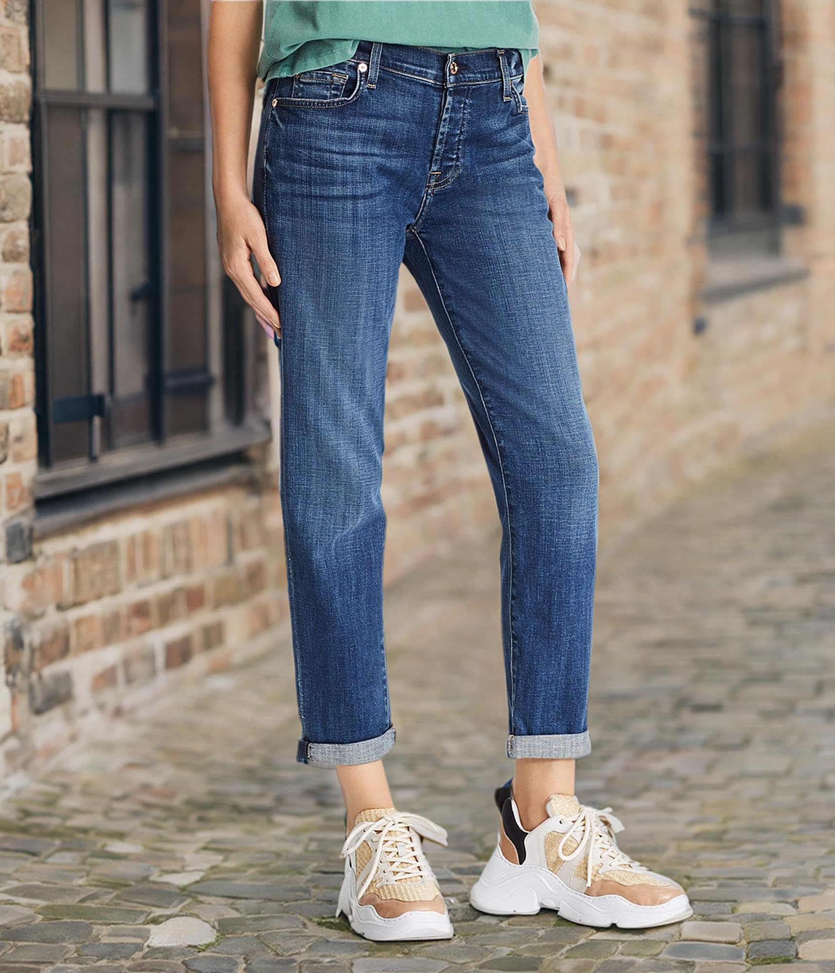 7 For All Mankind Women's Boyfriend Jeans - Distressed Denim Pants for Casual Wear & Street Style Outfits