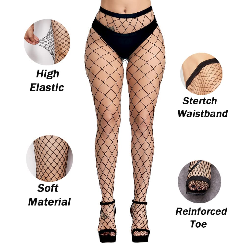 E-Laurels Women's Fishnet Tights Stockings - Black Pantyhose Fish Net Plus Size (S-3XL) | Sexy Lingerie for Halloween, Cosplay & Night Out