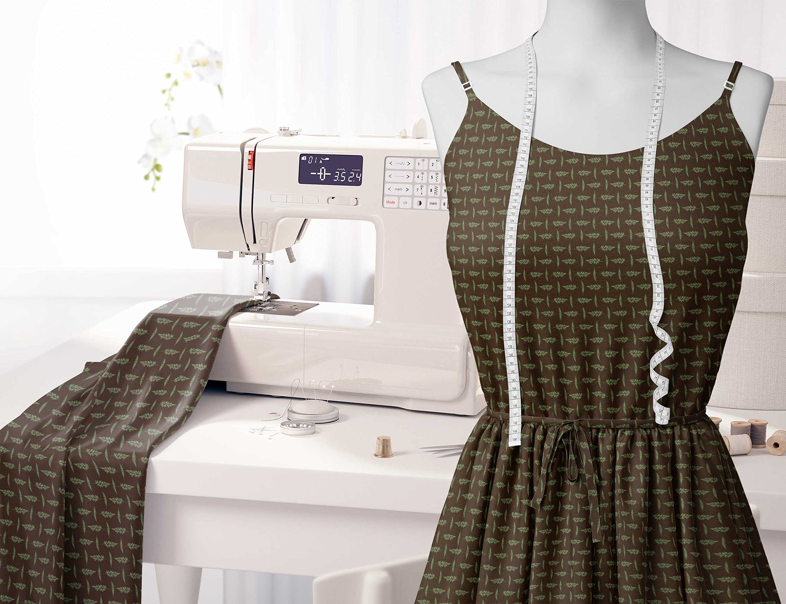 Soimoi Moss Georgette Brown Fabric by The Yard - 44 Inch Wide Printed Textile with Mimosa Pudica Leaves Design for Dresses, Curtains & Home Decor | Botanical Beauty Fabric for DIY Sewing Projects & Fashion Design