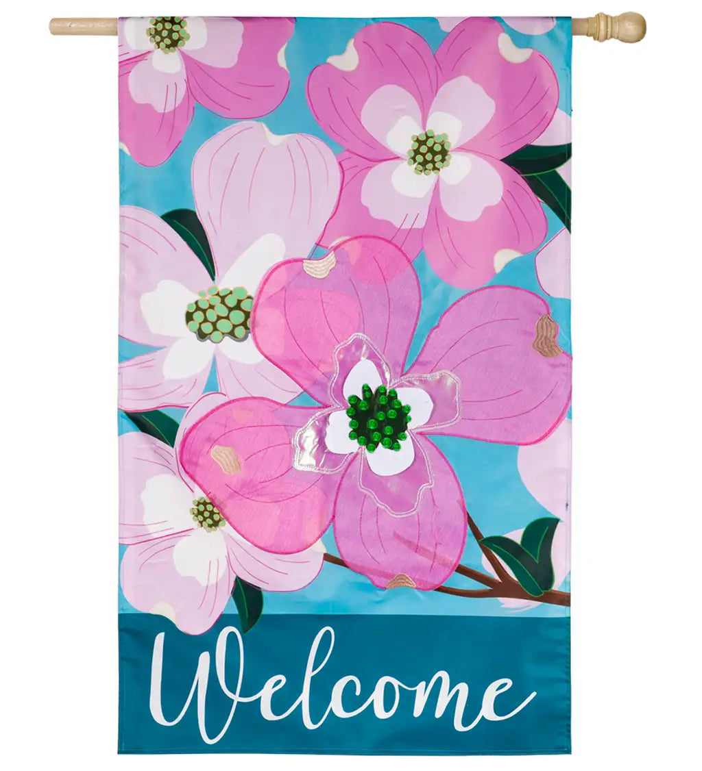 Dogwood Blossoms Decorative House Applique Flag - Spring Home Garden Decor for Porch, Yard & Outdoor Display