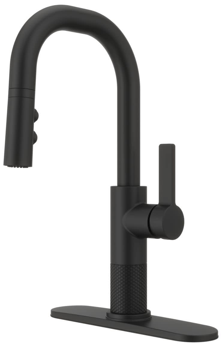 Pfister GT572-MTB Matte Black Kitchen Faucet with Pull-Down Sprayer - Modern Single Handle Waterfall Design for Sink - Perfect for Home, Restaurant & Commercial Use