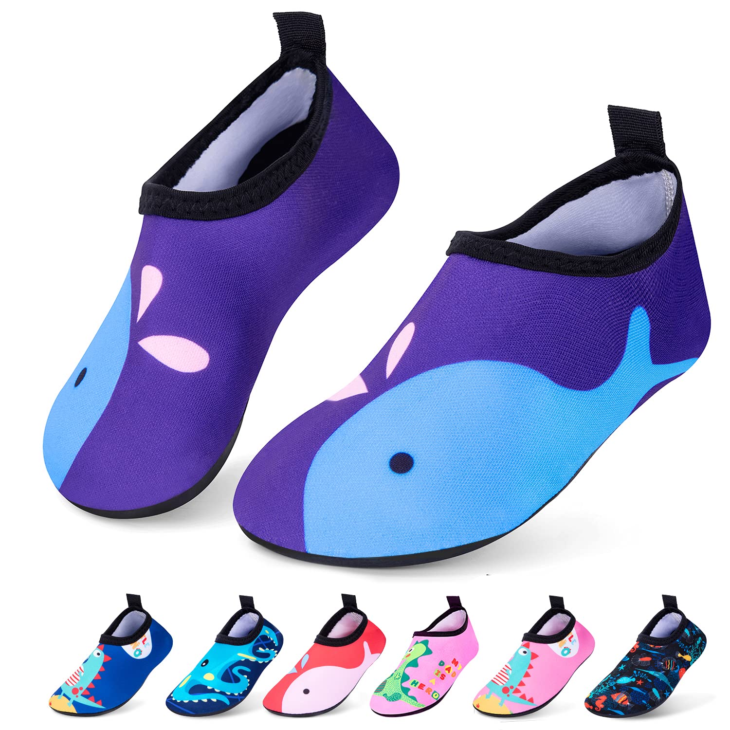 **RJVW Kids Boys Girls Swim Water Shoes - Non-Slip Quick Dry Aqua Socks for Toddler & Children, Barefoot Sports Shoes for Beach, Pool, Outdoor Water Activities**