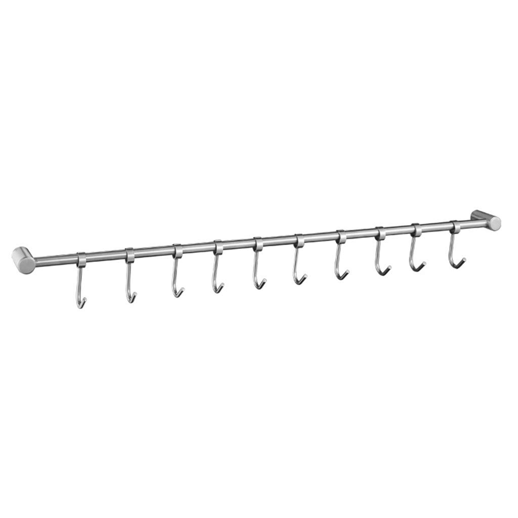 Stainless Steel Wall Mount Pot Pan Rack - 10 Hook Kitchen Organizer Bar for Pots, Pans & Utensils | Space Saving Storage Solution for Small Kitchens, RVs & Camping