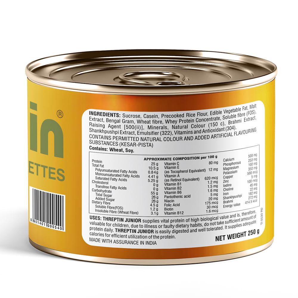 THREPTIN Junior-Protein Diskettes - Healthy Protein Snacks for Kids, 250g | Casein Protein with Calcium, Vitamins, Minerals, Shankhpushpi & Brahmi | No Maida, 100% Vegetarian | Perfect for School Lunch, After-School Snacks & Travel Nutrition