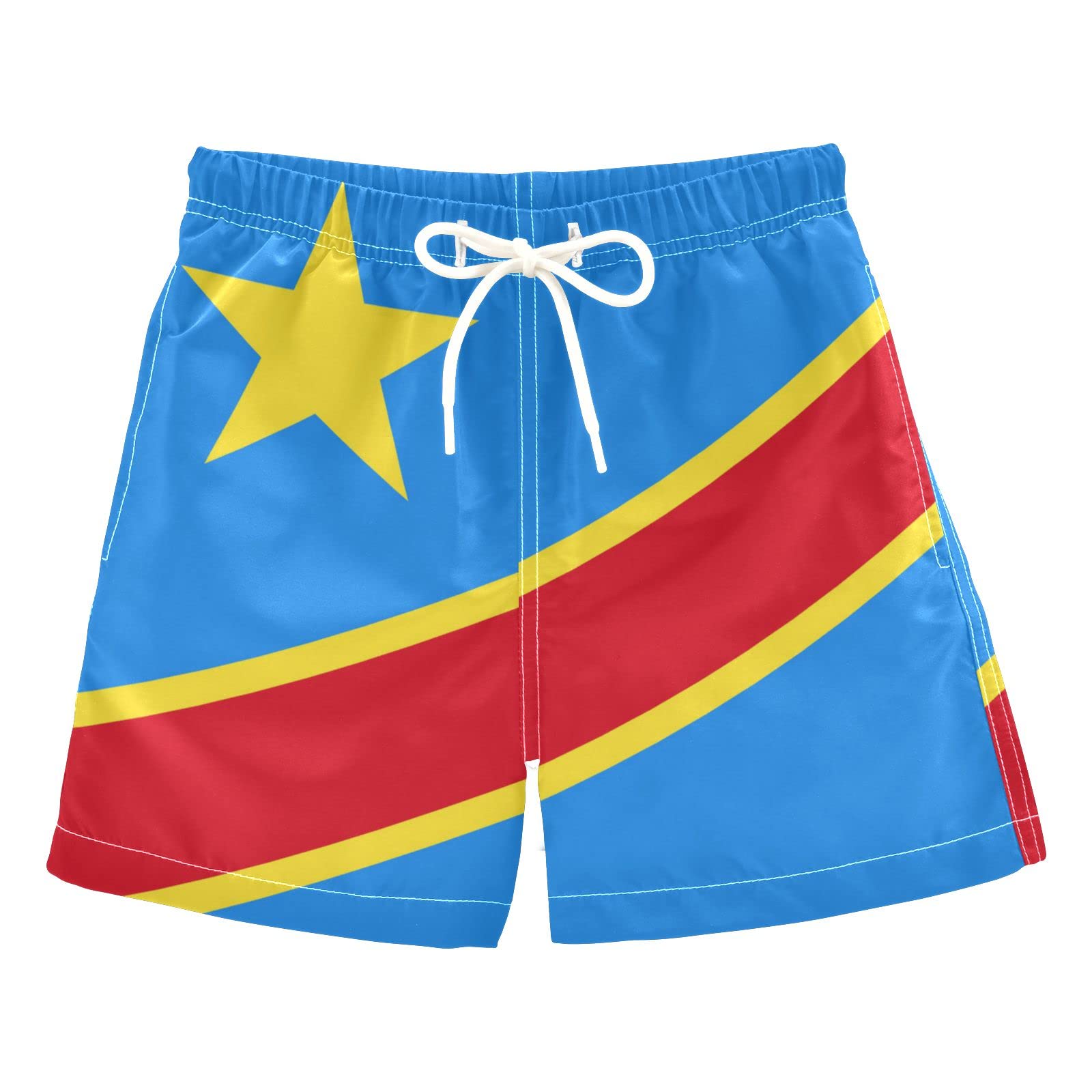 Aflyko Boys' & Girls' Swim Trunks - Congo Flag Print Toddler Board Shorts for Beach, Pool & Summer Activities | Quick-Dry Swimwear for Kids