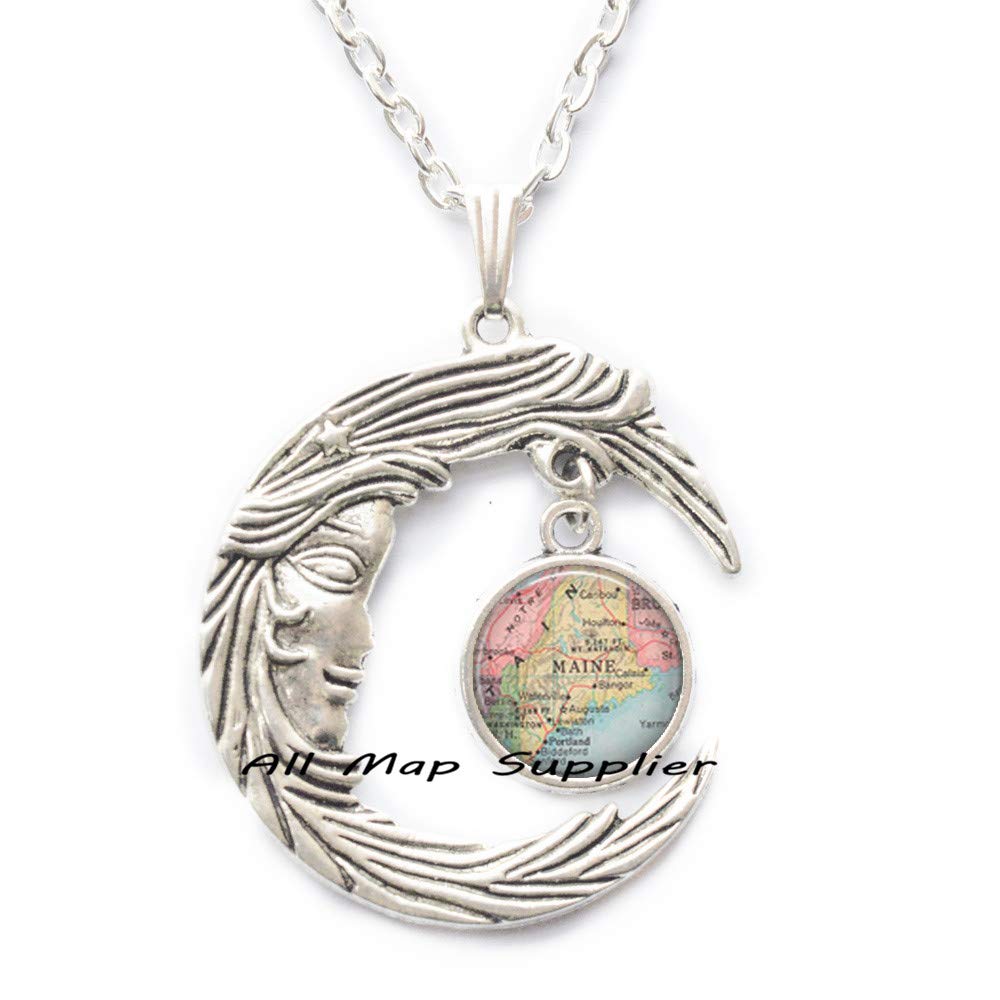 AllMapsupplier Fashion Necklace - Maine Map Pendant Jewelry, State Map Pendant, Unique Maine Map Necklace A0167 | Perfect for Travel Lovers & State Pride Gifts