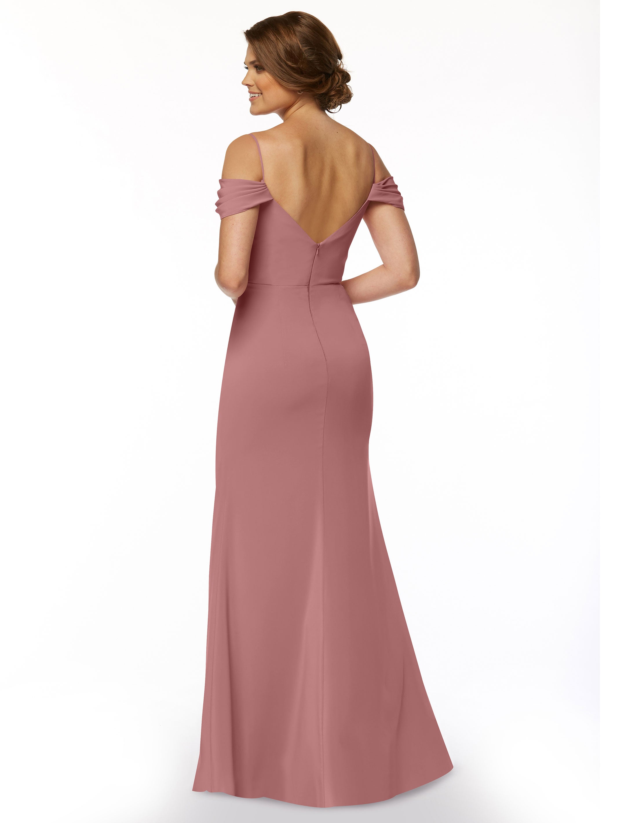Elegant 83029 Stretch Chiffon Off-Shoulder Bridesmaid Dress with Thigh High Slit - Perfect for Weddings, Parties & Formal Events