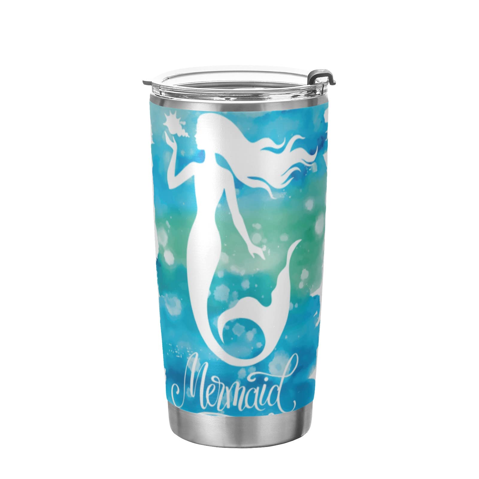 Yasala 20oz Insulated Stainless Steel Tumbler with Straw and Lid - Mermaid Blue Watercolor Design, BPA-Free, Double Wall Vacuum Coffee Cup for Hot & Cold Beverages - Perfect for Travel, Sports, Gym, Office, and Back to School
