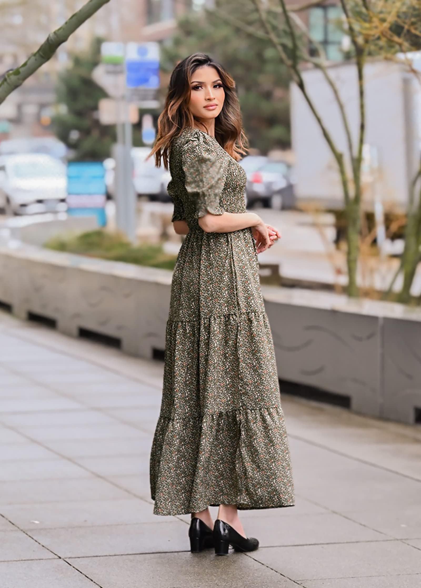 BTFBM Women's Floral Print Boho Maxi Dress - Short Sleeve Crew Neck Ruffle Summer Dress with Smocked Waist | Perfect for Beach Vacations, Music Festivals & Boho Chic Outfits