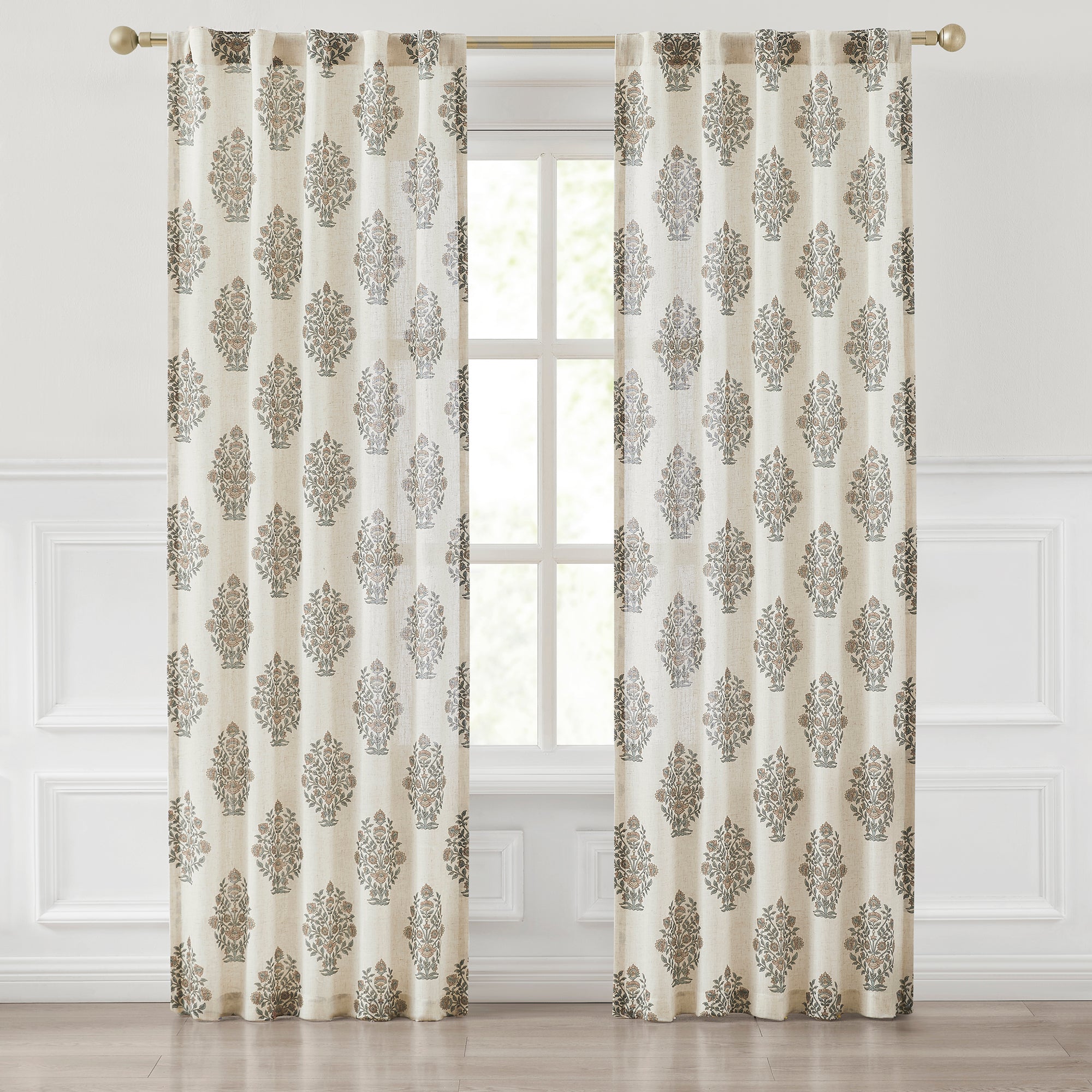Sofia Flower Block Bouquet Linen Textured Window Curtain Panels - Blackout Drapes for Living Room, Bedroom & Nursery - Elegant Floral Print Home Decor