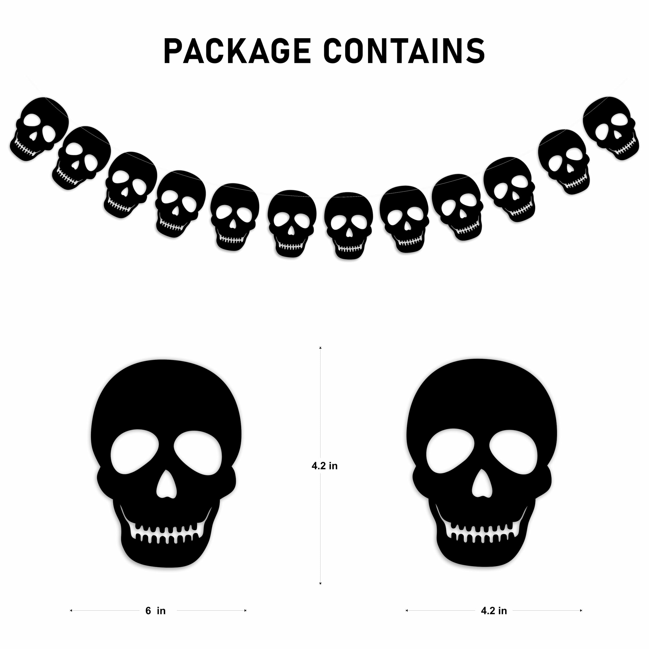 36 PCS Black Skull Garland - Halloween Party Decorations, Gothic Home Decor, Birthday Party Supplies, Creative DIY Décor for Spooky Themed Events and Home Decoration