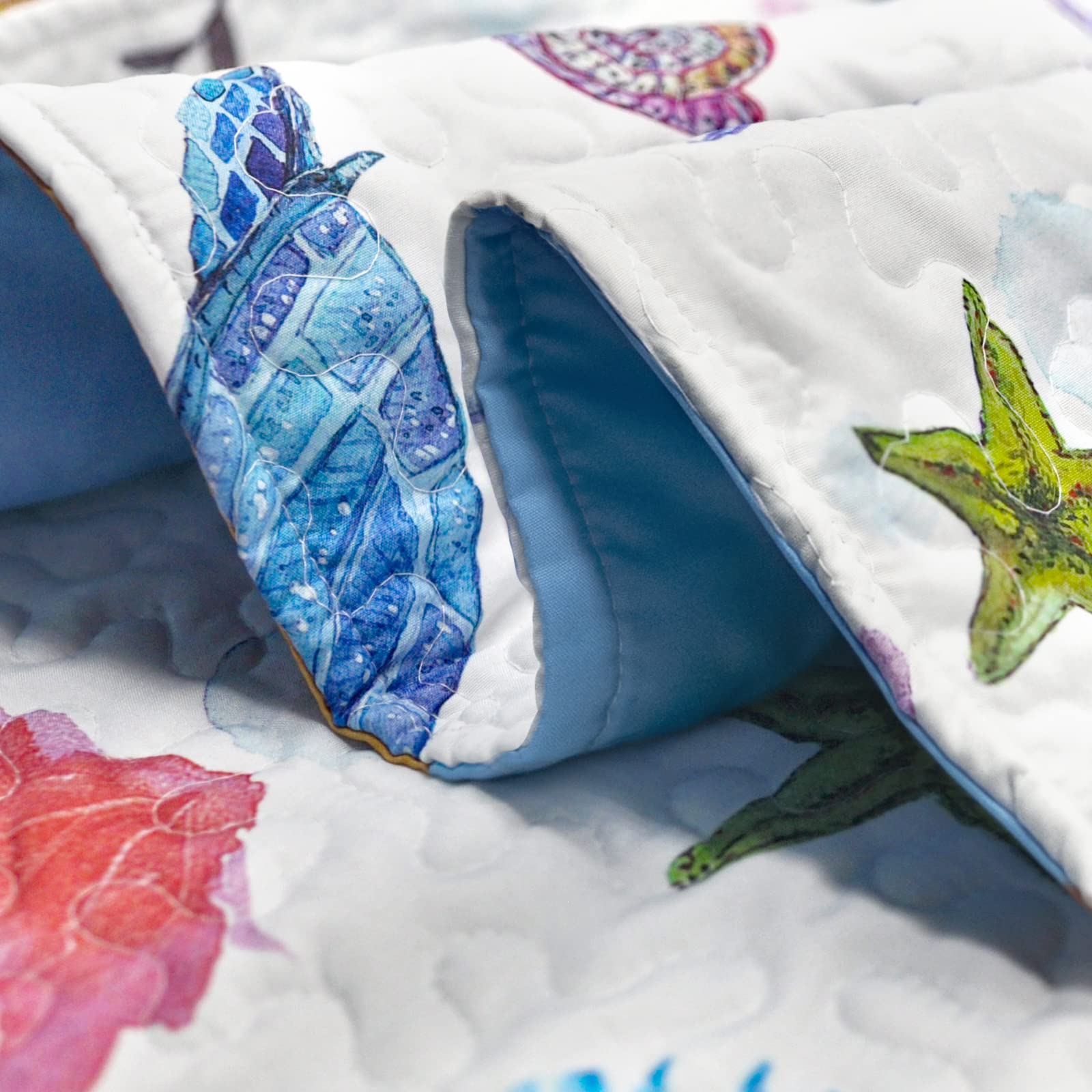Luxury King Size Quilt Set - Reversible Microfiber Bedding with Pillow Shams for Coastal & Beach Decor