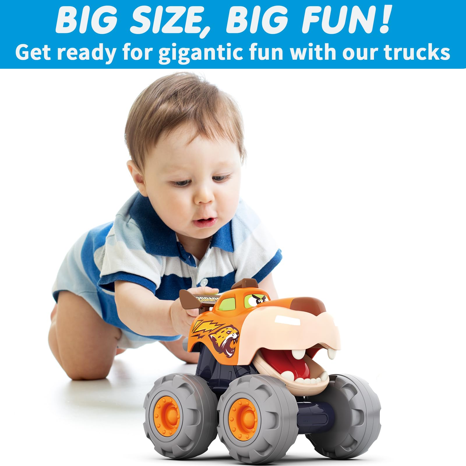 MOONTOY Pull Back Toy Cars Set - 3 Pack Friction Powered Vehicles for 1-3 Year Old Boys (Bull Truck, Leopard Truck, Crocodile Truck) | Push and Go Toddler Toys | Perfect Birthday Gift & Early Learning Play for Babies | Great for Indoor Play, Car Races, and Preschool Development