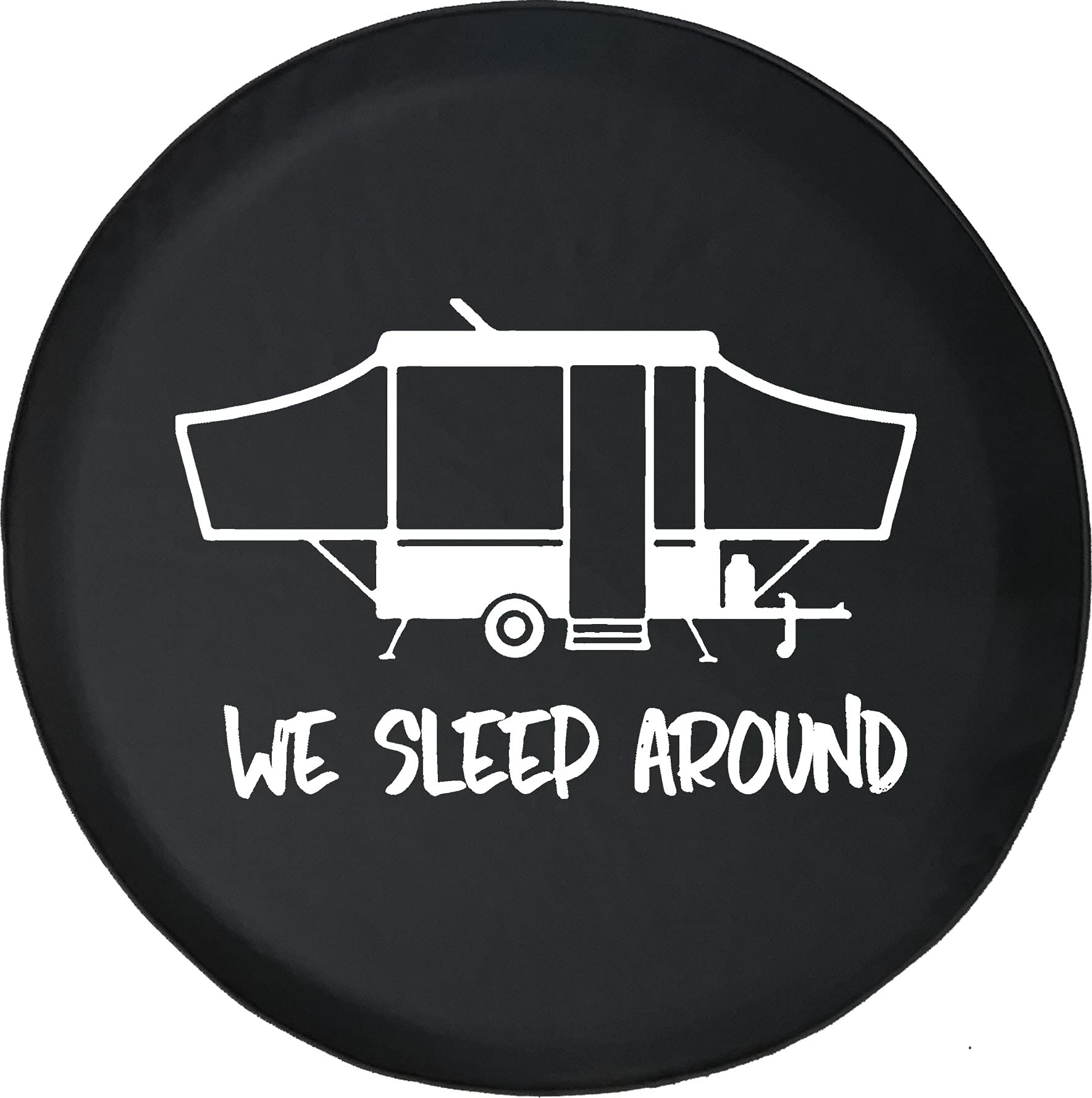 Compass We Sleep Around PopUp Black 33 Inch Black Tire Cover - Durable RV & Truck Wheel Protector for Trailers, SUVs, Campers | Weatherproof Tire Accessories for Outdoor Adventures & Road Trips