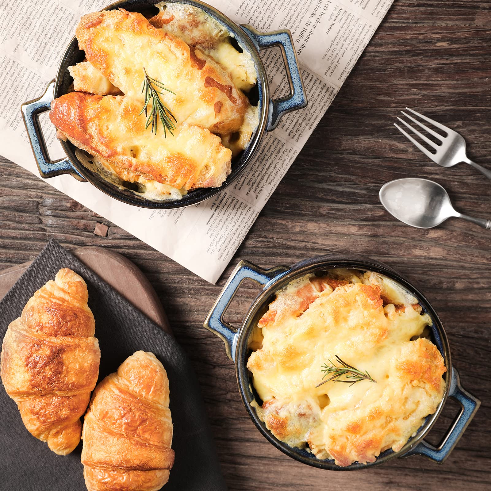 Vicrays 24oz Ceramic Soup Bowls with Handles - Set of 4 Microwave & Oven Safe Porcelain Crocks for French Onion Soup, Beef Stew, Pasta, Cereal | Perfect for Family Dinners, Restaurant Serving & Meal Prep (Blue)