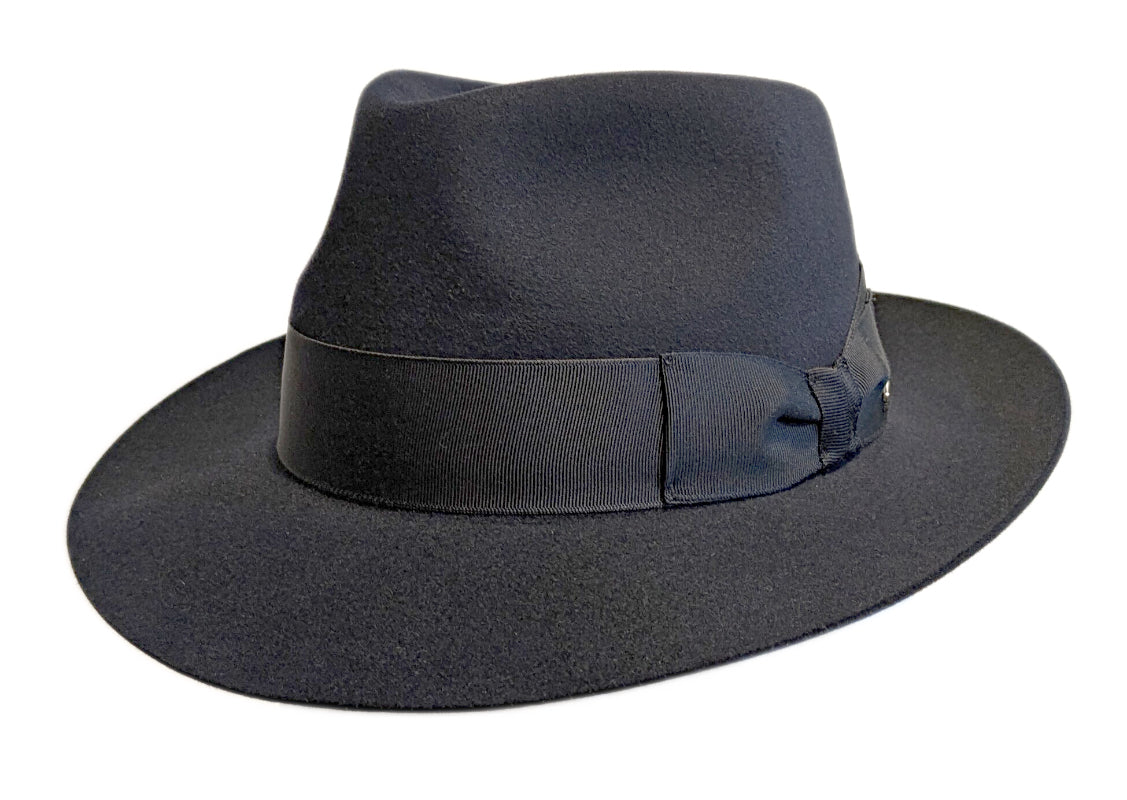 Premium Antelope Fur Felt Trilby Hat for Men - Navy Blue | Fernandez & Roche Luxury Headwear for Outdoor Events, Weddings & Fashion