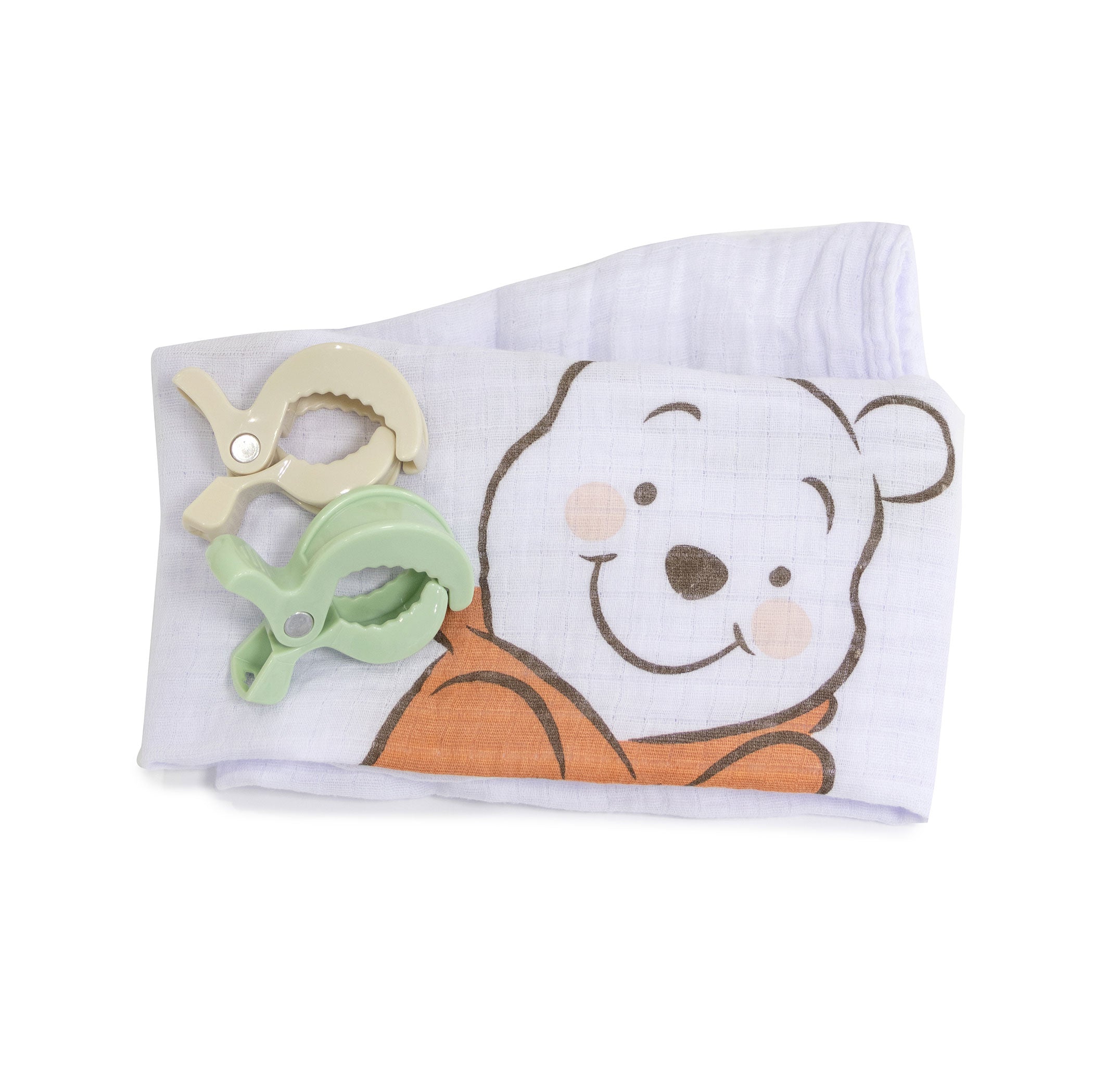 Disney Winnie the Pooh Muslin Baby Wrap & Stroller Clips Set - Soft Swaddle Blanket and Pram Security Clips for Newborns, Infants - Perfect for Nursing, Sleeping, and On-the-Go Comfort