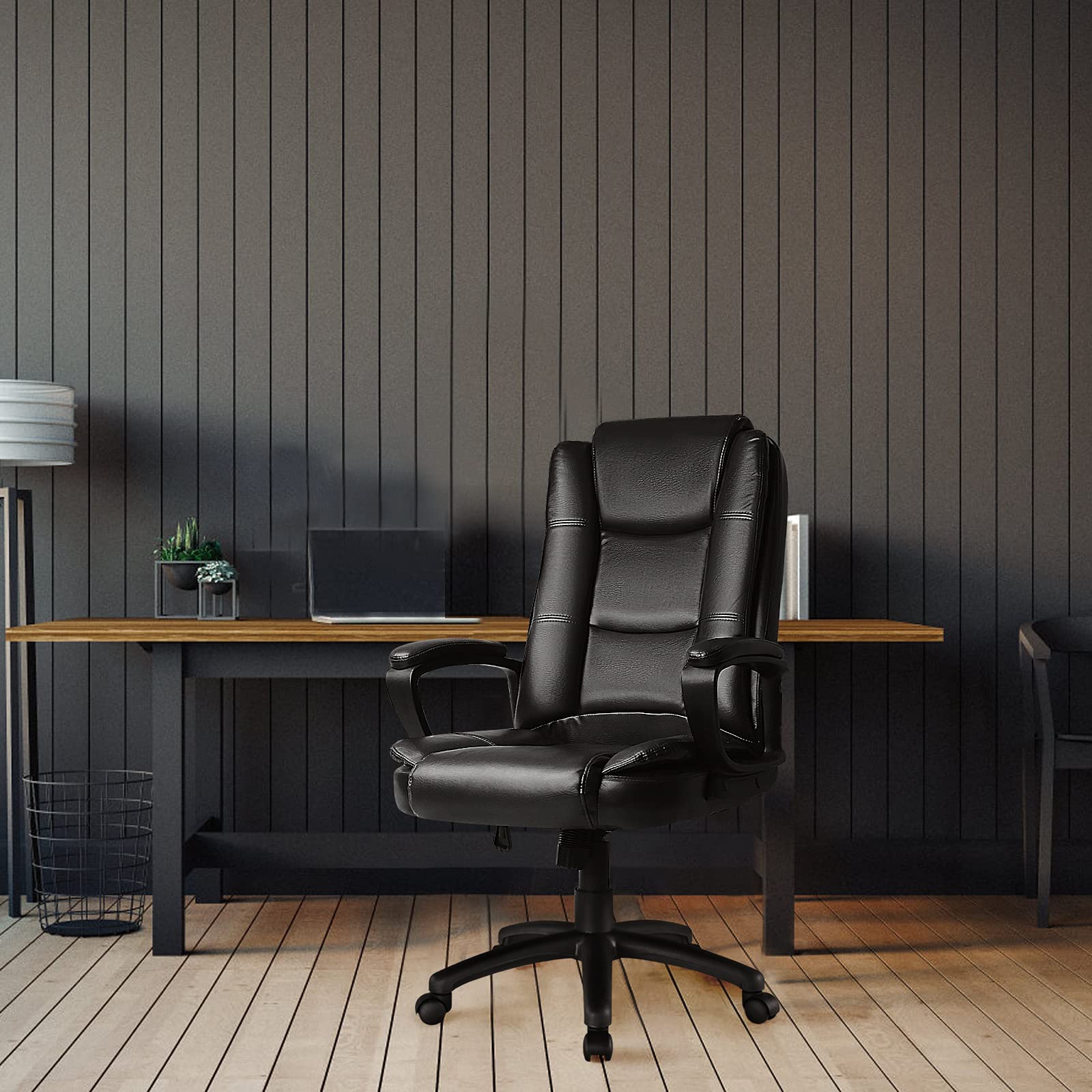 Ergonomic Office Chair with High Back Lumbar Support - Adjustable Swivel Computer Desk Chair for Gaming & Home Office, Black Leather Racing Style with Wheels - Perfect for Long Work Sessions & Gaming Marathons