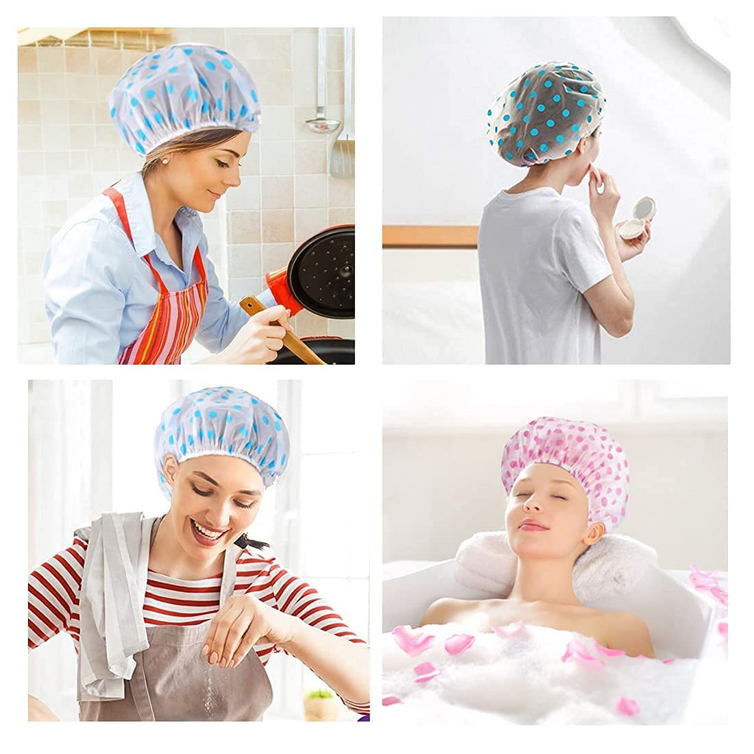 SIOPAWORLD Reusable Waterproof Shower Cap for Women & Men - Hair Dye Mixing Bowl & Brush Set - Salon Quality Hair Coloring Kit with Lace Elastic Band - 7pc Beauty Hair Spa Accessories for Bathing, Showering & Home Hair Care