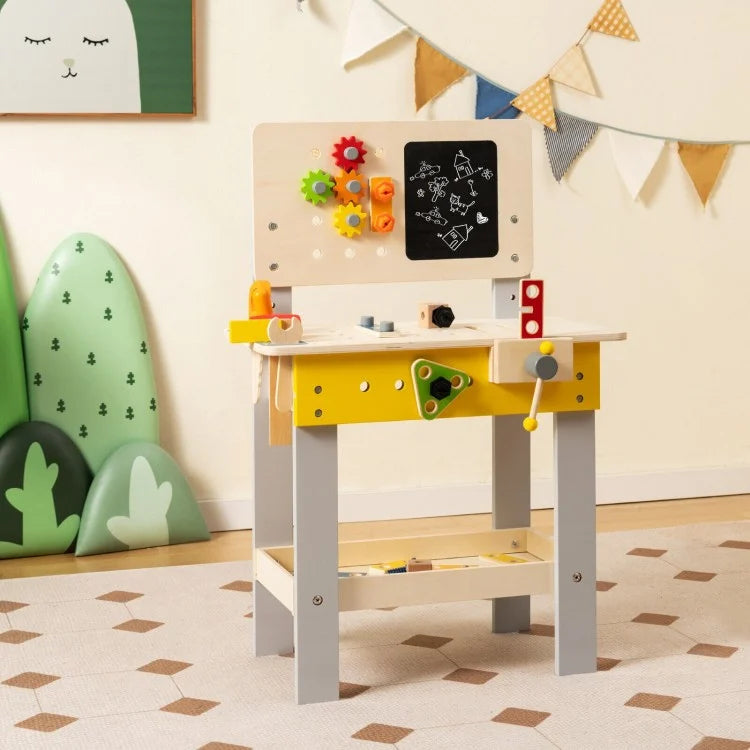 Best Wooden Pretend Play Workbench Set with Blackboard for Kids Ages 3+ - Perfect for Early Learning, Role Play & STEM Development at Home or Preschool