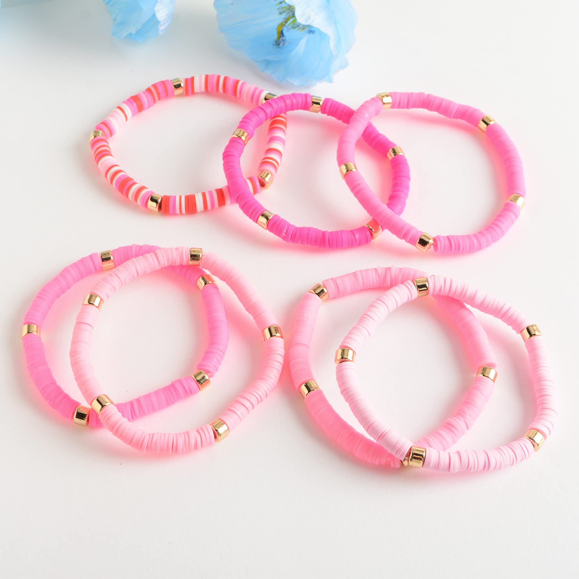 Stylish Heishi Clay Bead Bracelet Set for Women - Stackable Vinyl Disc Polymer Beaded Stretch Bracelets - Bohemian Summer Jewelry for Beach, Festival & Everyday Wear