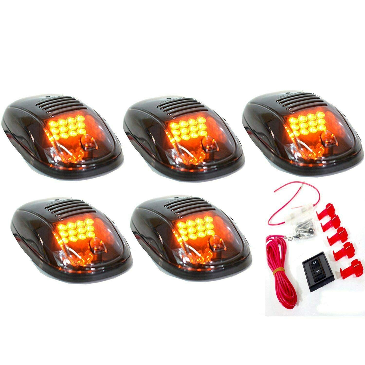 5PCS Yellow LED Smoke Roof Cab Marker Running Light Covers - Compatible with Dodge Ram 1500/2500/3500/4500/5500 - Clearance Top Lights for Enhanced Visibility & Style - Perfect for Off-Roading, Truck Customization & Night Driving