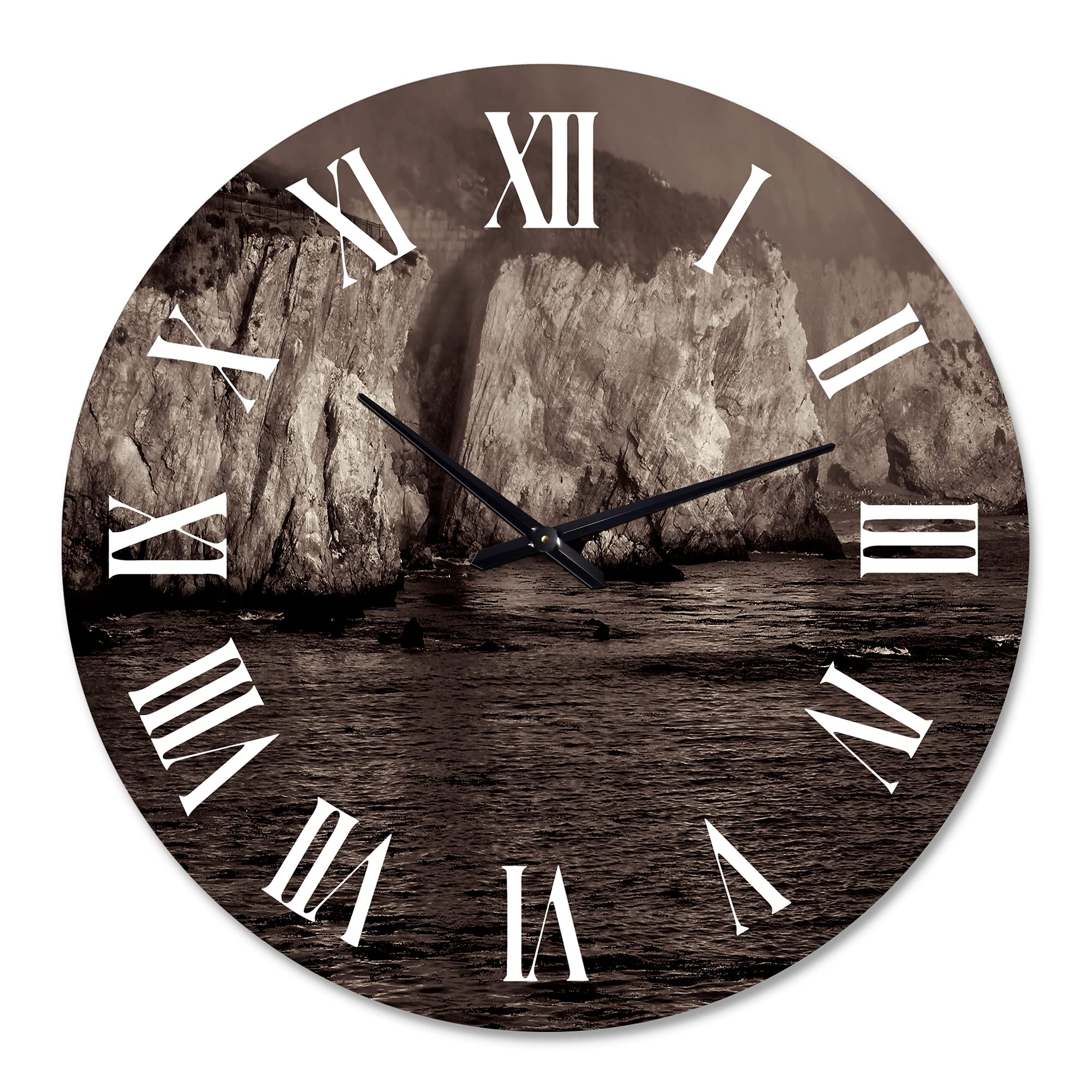 DesignQ Modern Gold Cliffs in The Fog Large Wall Clock - Nature-Inspired Office Decor & Home Wall Art - Perfect for Living Room, Bedroom, and Workspace Décor