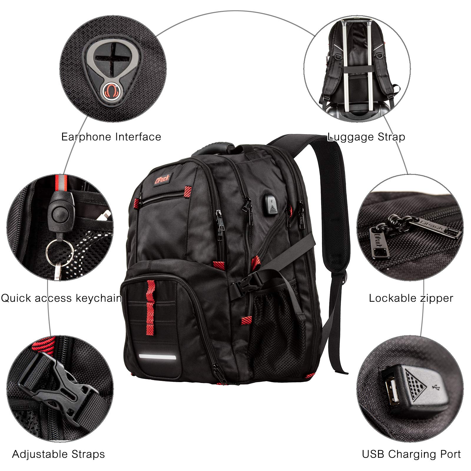 5-Star TSA Approved 17 Inch Laptop Backpack for Business Travel - USB Charging Port, Headphone Hole & RFID Protection - Perfect for Airports, Commuting & Work