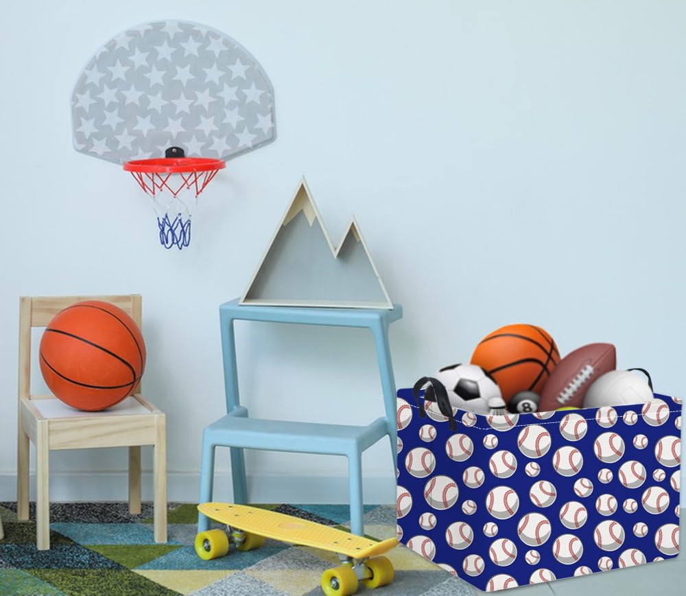 HIYAGON Rectangular Baseball Easter Basket - Easter Gift Basket for Baby Boys, Kids Toy Storage Bin & Organizer Box - Baseball Themed Room Decor (Blue) - Perfect for Easter Gifts, Kids' Room Organization & Sports-Themed Decorations