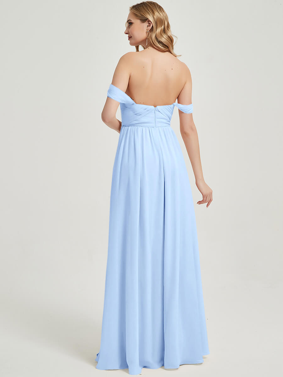 Cornflower Blue Pleated Convertible Maxi Chiffon Bridesmaid Dress - Elegant Formal Gown for Weddings, Prom & Special Occasions