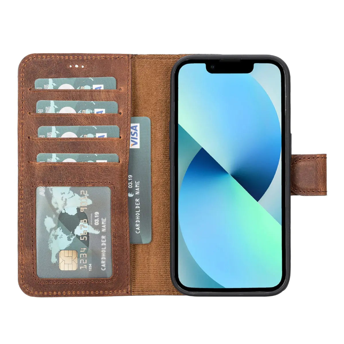 Distressed Brown Leather Wallet Case for iPhone 14 Pro - Slim Protective Cover with Card Holder | Perfect for Everyday Use, Travel & Business (iPhone 14 Pro)
